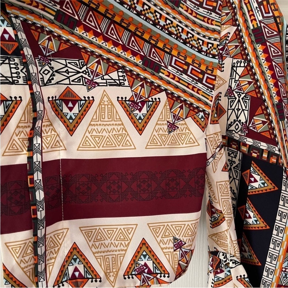 Boho Tribal Print Mini Dress Festival Kimono Sleeve Tie Waist Small - Picture 8 of 11